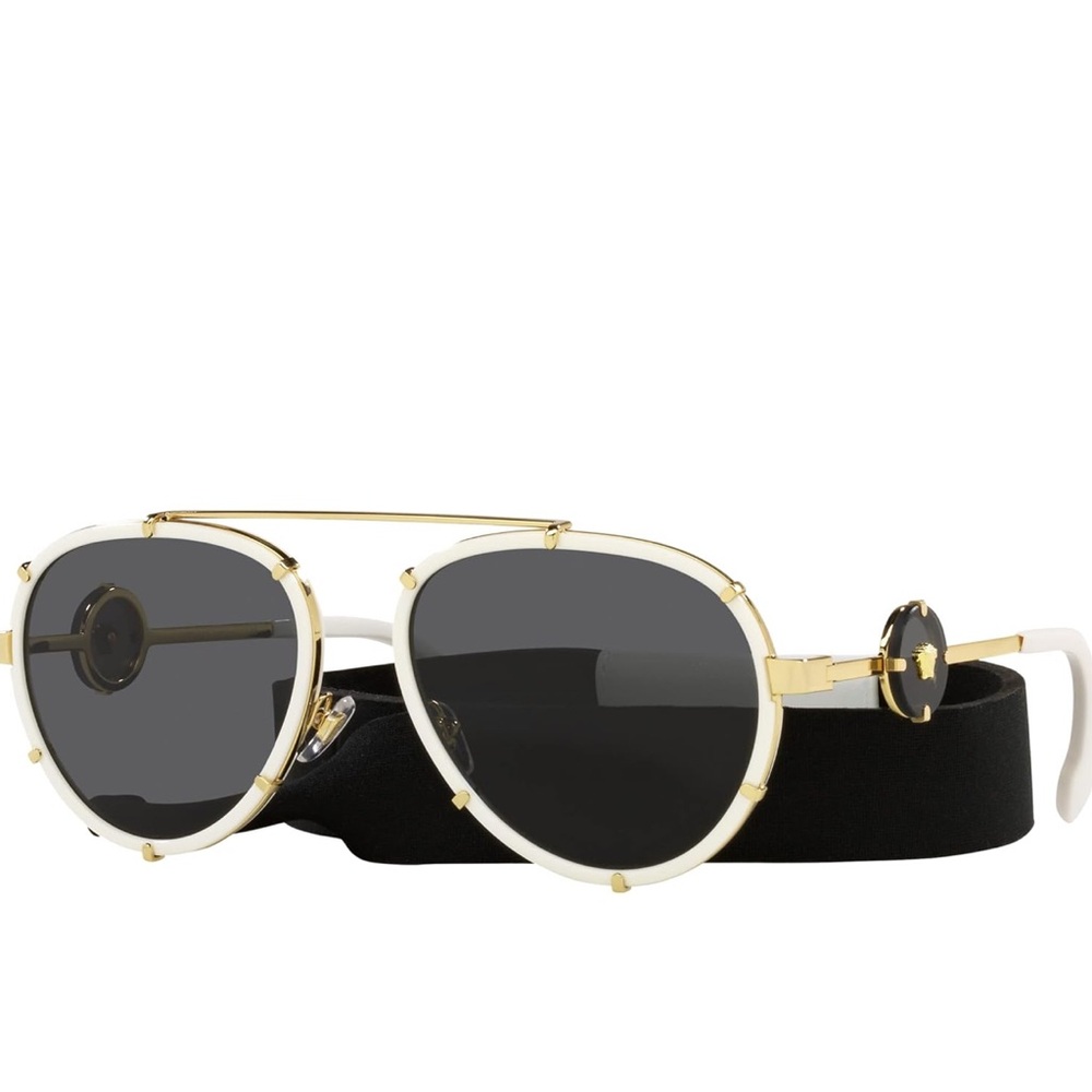 Versace White and Gold Aviator Sunglasses with Gradient Lenses